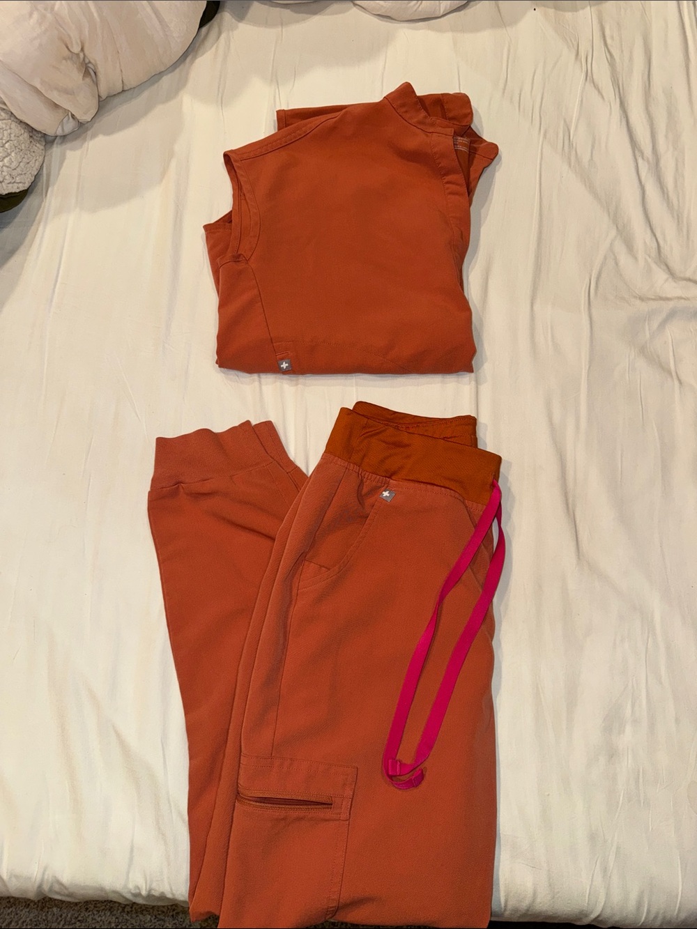 Figs Women’s Burnt Orange Track Joggers with Pink Drawstring